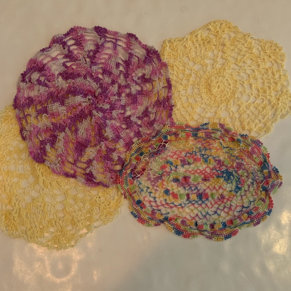 Vintage Colorful Handmade Crochet Doily Set Of 4